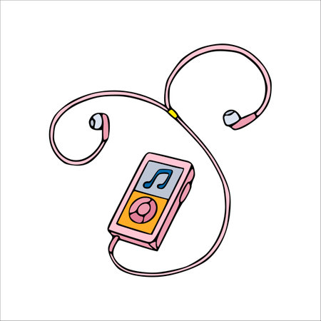 MP3 player with headphones cartoon vector icon. Audio device isolated sketch illustration.のイラスト素材