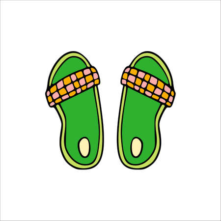 Green slippers for summer in cartoon style. Flip flops vector concept art.のイラスト素材