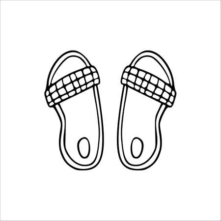 Doodle summer slippers isolated hand drawn illustration.のイラスト素材