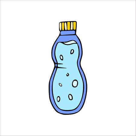 Bottle of water in funny cartoon style. Vector hand drawing.のイラスト素材