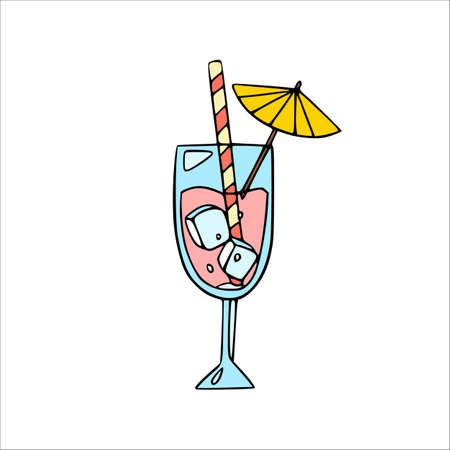 Fruit summer cocktail cartoon vector icon. Party fruit drink with ice.のイラスト素材