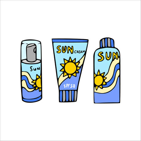 Suncream lotions for skincare cartoon icon. Vector isolated sunscreens.のイラスト素材