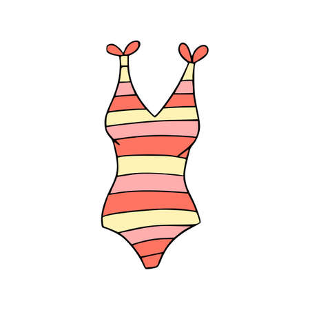 Striped woman swimming suit vector isolated illustration in cartoon style.のイラスト素材