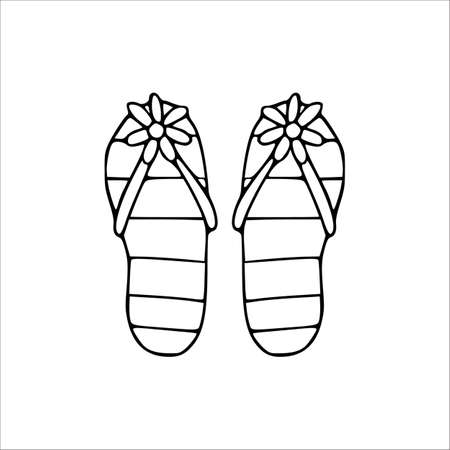 Doodle woman flip flops with flower decor. Vector hand drawing.のイラスト素材