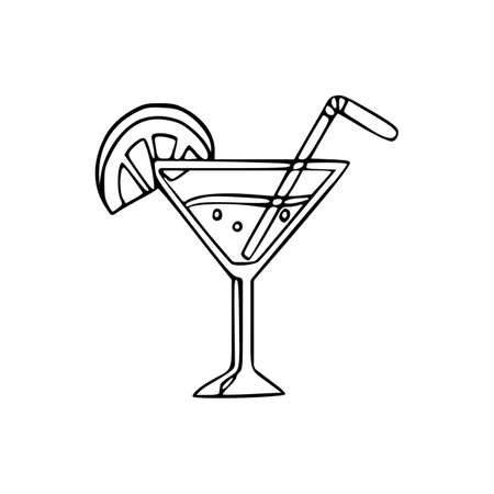 Doodle alcohol cocktail with citrus for summer. Vector isolated illustration.のイラスト素材