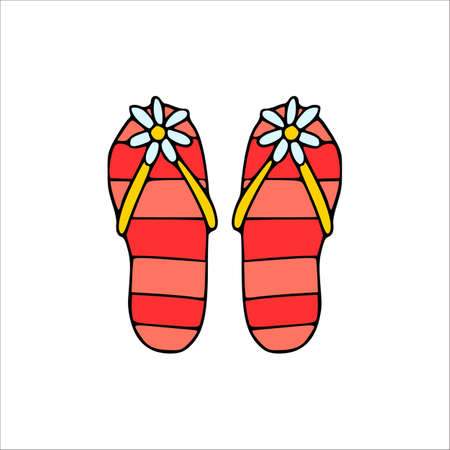 Woman red flip flops with flower decor. Vector cartoon isolated illustration.のイラスト素材