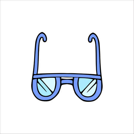Blue spectacles in cartoon style. Funny sunglasses vector isolated hand drawing.のイラスト素材