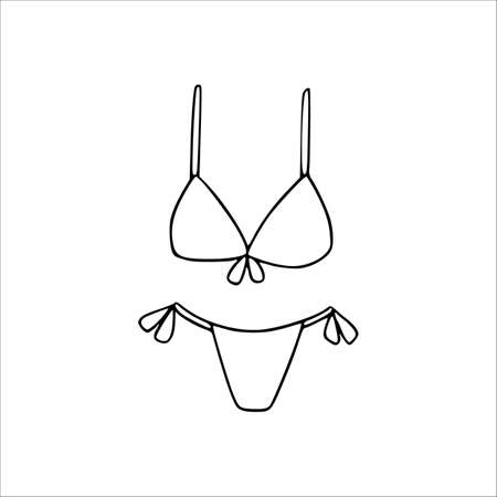 Woman bikini in doodle style vector. Summer isolated lingerie hand drawing.のイラスト素材