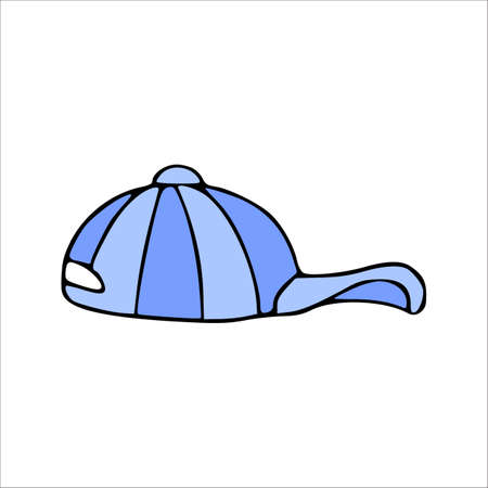 Blue sport cap in cartoon style. Vector hand drawing.のイラスト素材