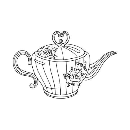 Teapot vintage illustration. Vector hand drawn outline art isolated on white.のイラスト素材