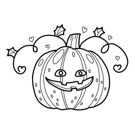 Doodle funny halloveen pumpkin character vector cartoon. Coloring book page for children and adult. Isolated hand drawn art.のイラスト素材