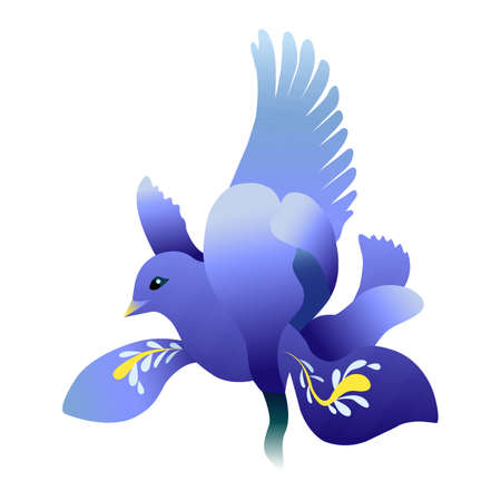 Beautiful flower iris like a blue bird. Inspiration for decor, print, posters, web element. Vector design isolated on white. Nature abstraction.のイラスト素材