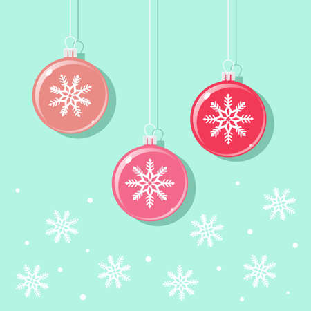 Christmas vintage banner with balls and snowflakes. Vector isolated clip-art for decoration, design, card, wallpaper for greeting new year. Colorful illustration.のイラスト素材