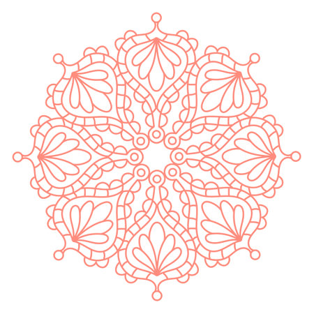 Ornamental mandala with tulip spring motives and decorative elements. Coloring book page for adult with doodle elements. Vector hand drawn isolated.のイラスト素材