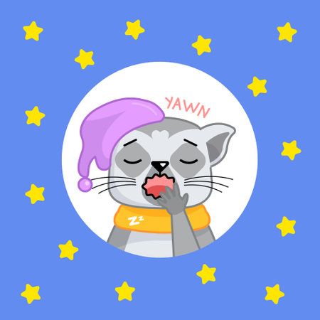 Cute vector animal lemur go to bed in sleepy mood. Children illustration for print, poster, nursery. Lemur-yawn.のイラスト素材