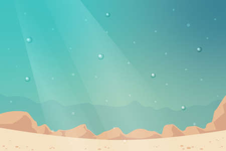 Light underwater landscape with sand and bubbles. Vector background illustration for mobile game, wallpaper, app. seascape horizontal view.のイラスト素材