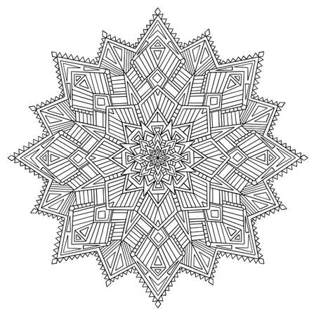 Geometric mandala for coloring book for adults. Vector outline illustration for art therapy. Isolated line art with doodle and pattern for relaxing at home.のイラスト素材
