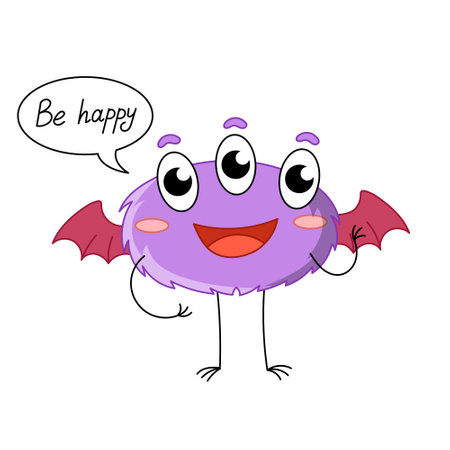 Cute colorful monster wish happy. Funny alien vector illustration for kids, halloween, design baby products.のイラスト素材