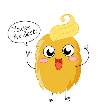 Cute yellow monster say you're the best. Funny alien vector illustration for kids, halloween, design baby products.のイラスト素材