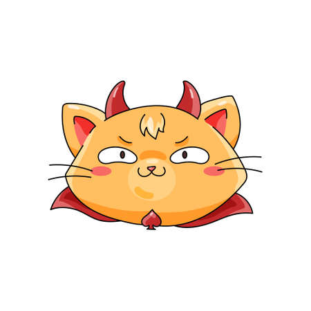 Halloween cat head in funny devil costume vector illustration. Clipart for holiday stickers, kids print, decoration parties.のイラスト素材
