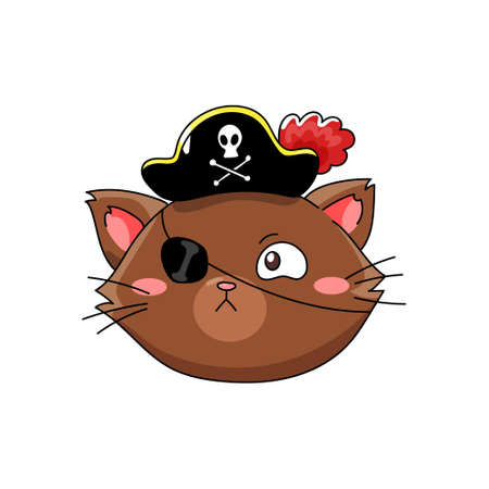 Halloween cat head in funny pirate costume vector illustration. Clipart for holiday stickers, kids print, decoration parties.のイラスト素材