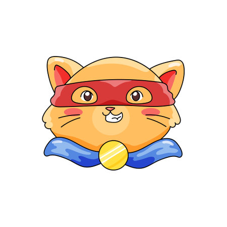 Halloween cat head in funny superhero costume vector illustration. Clipart for holiday stickers, kids print, decoration parties.のイラスト素材