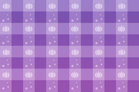Violet purple checkered background with pumpkin and stars. Vector season pattern for wallpaper, template, poster.のイラスト素材