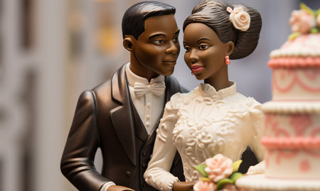 black man and woman wedding cake topperの素材