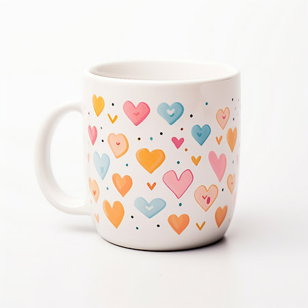 Coffee cup with hearts on white background, valentine's dayの素材