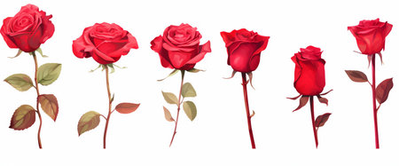 Set of red roses isolated on white background. Watercolor illustration.の素材