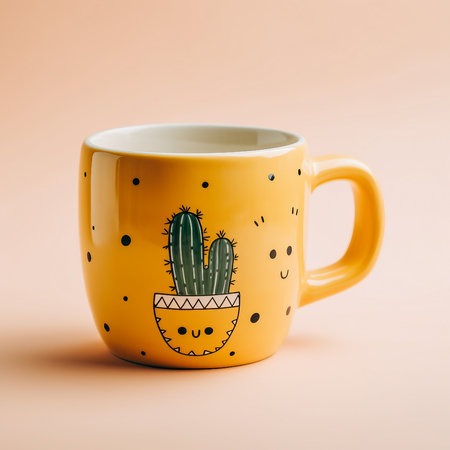 Coffee mug with cactus hand drawn. 3d illustrationの素材