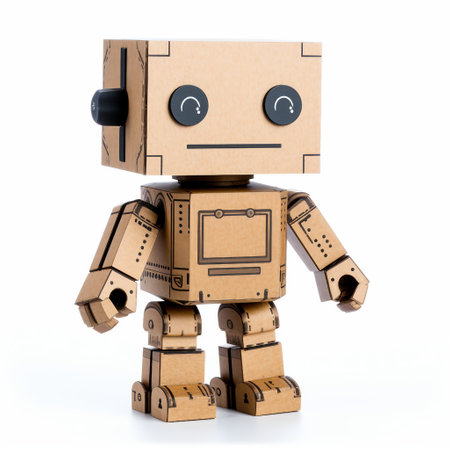 Robot made from cardboard isolated on white background. 3d illustration.の素材