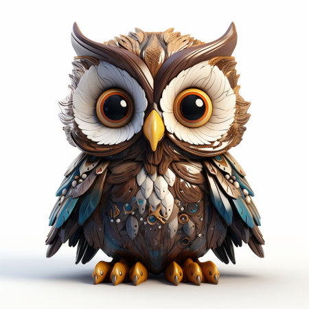Owl isolated on a white background. 3d render illustration.の素材