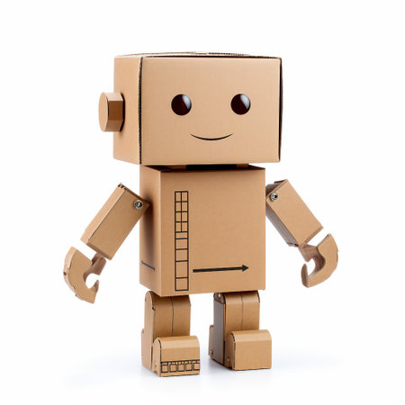 3d rendering of a cardboard robot isolated on a white background.の素材