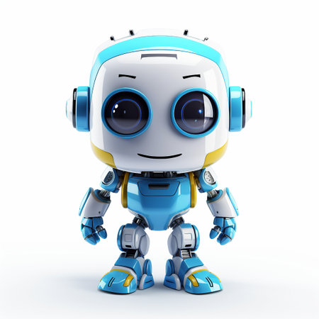 3D render of a cute robot with headphones isolated on white backgroundの素材