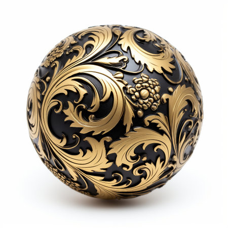 Elegant black and gold Christmas ball isolated on white background.の素材