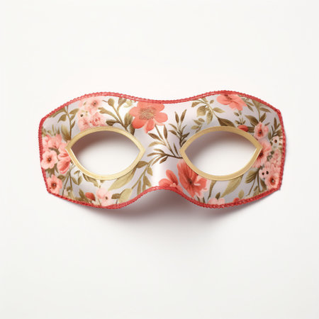 Carnival mask with floral pattern on white background, top viewの素材