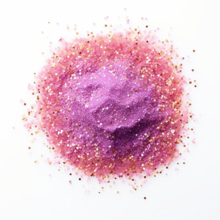 pink and purple glitter powder isolated on white background, top viewの素材