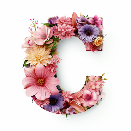 Letter C of the alphabet made of flowers, isolated on white backgroundの素材