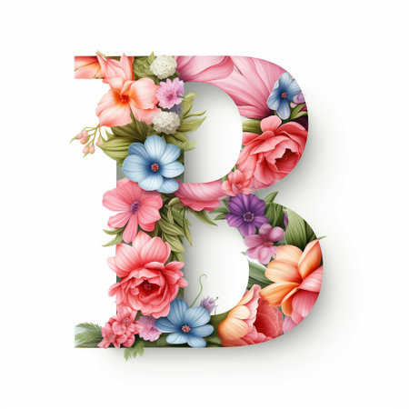 Floral letter B, uppercase and lowercase flowers font.の素材