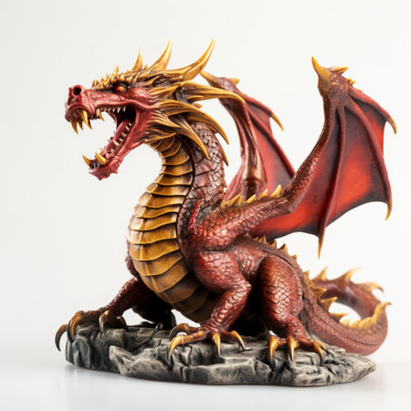 Dragon statue isolated on white background. This is a 3d render illustration.の素材