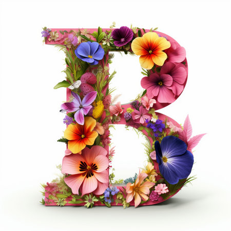Letter B from flowers alphabet isolated on white. 3D Illustrationの素材