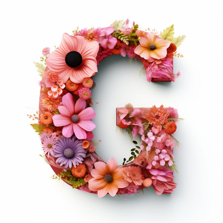 Letter G made of flowers isolated on white background. 3D illustration.の素材