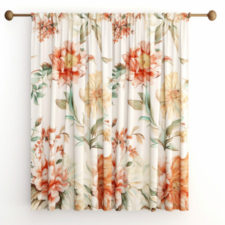 Curtain with floral pattern isolated on white background. 3d renderの素材