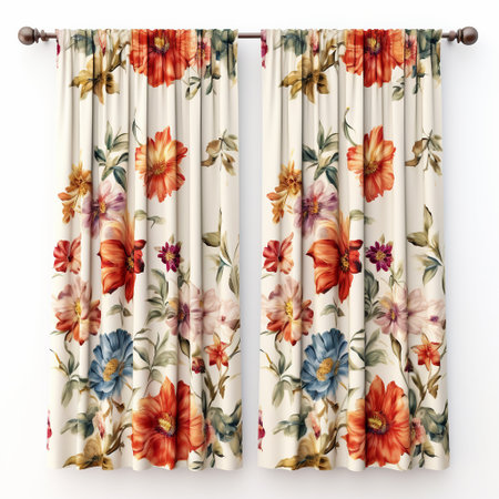 Curtains with floral pattern isolated on white background. 3d renderの素材