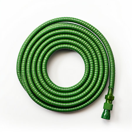 Green hose isolated on a white background. 3D illustration. Top view.の素材