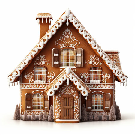 Christmas gingerbread house isolated on white background. 3D illustration.の素材