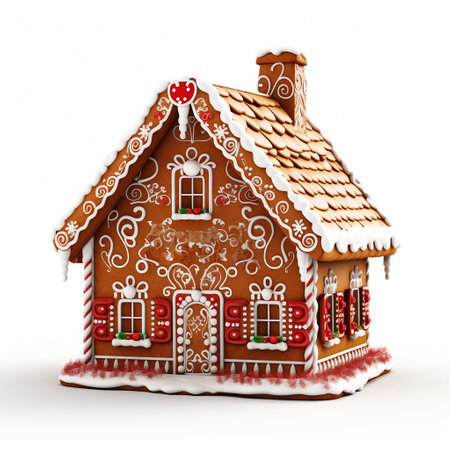 Gingerbread house on a white background. 3D illustration.の素材