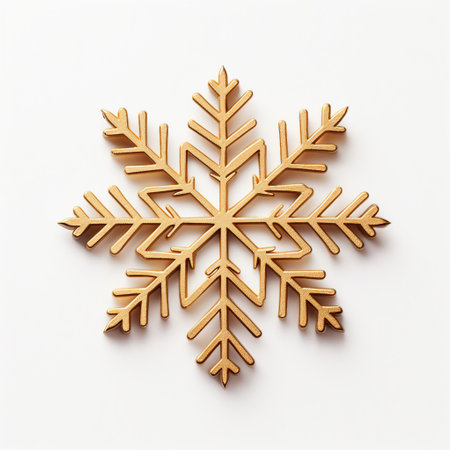Golden snowflake isolated on white background. 3d render illustration.の素材