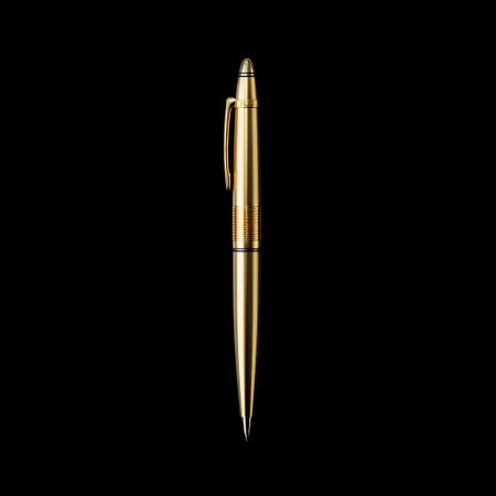 Gold pen isolated on black background. 3d rendering, 3d illustration.の素材
